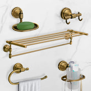 Plantex 304 Grade Stainless Steel Bathroom Accessories Set of 5 - Towel Stand/Napkin Ring/Soap Dish/Toothbrush Stand/Robe Hooks - Niko (Brass Antique)