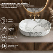Plantex Tabletop Washbasin for Bathroom/Designer Ceramic Hand Wash Basin/Oval Countertop Basin/Home/Office (22x13.5x6 Inch - White & Grey)