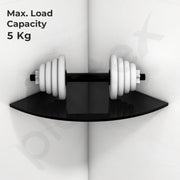 Plantex Glass Corner Shelf For Bathroom/Living Room/Kitchen Corner Shelf, Wall Mount/Glass Shelf for Bathroom Wall (9x9 Inches, Black, Pack of 3)