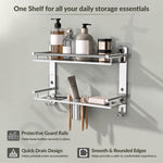 Plantex Bathroom Organiser Without Drill/Stainless Steel Bathroom Accessories Set with Soap Dish and Brush Slots/Hooks/Tumbler Holder/Steel Soap Holder for Bathroom-(2-Tier, Chrome)