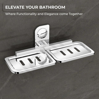 Plantex Dream Stainless Steel Double Soap Dish Stand for Bathroom & Kitchen/Soap Dish/Bathroom Accessories - Wall Mounted - Chrome (Pack of 1)