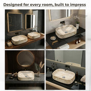 Plantex Wash Basin for Bathroom/Ceramic Table Top Washbasin/Countertop Vessel Sink Basin - (Cream Marble,  21.5 x 15 x 6 Inch)