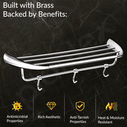 Plantex Smero Pure Brass 24 inch Towel Rack for Bathroom/Towel Stand/Hanger/Towel Holder/Towel Bar/Bathroom Accessories - Craft (Chrome)