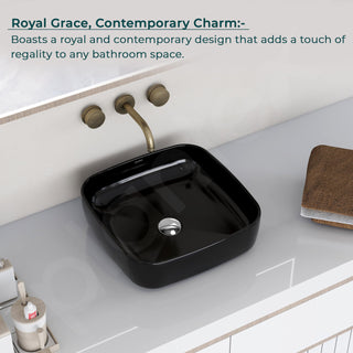 Plantex Premium Ceramic Tabletop Washbasin/Black Countertop Wash Basin/Tabletop Basin for Bathroom/Small Wash Basin (16 x 16 x 5 Inch)