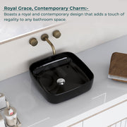 Plantex Premium Ceramic Tabletop Washbasin/Black Countertop Wash Basin/Tabletop Basin for Bathroom/Small Wash Basin (16 x 16 x 5 Inch)