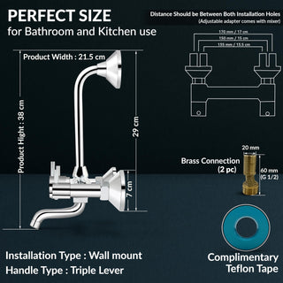 Plantex Wall Mixer 2 in 1 with L-Bend Connector for Overhead Shower/Nickel Chrome Mirror Finish Mixer for Bathroom with Wall Flange-(Mks-1279)