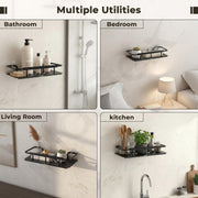 Plantex Self Adhesive Bathroom Shelf/Stainless Steel Bathroom Shelf Rack/Wall Shelf for Bathroom/Bathroom Organiser without Drill/Bathroom Accessories Set- Pack of 1 (12x5 inches, Black)