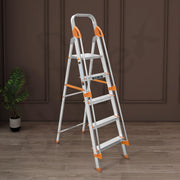 Plantex Secura 5 Step Aluminium Ladder for Home/Foldable Ladder with Support Hand Rail (Orange-Silver)