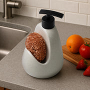 Plantex Ceramic Soap Dispenser with Scruber/Sink Dish Washing Liquid Soap Dispenser for Wash Basin - Bathroom Accessories - (Beige and Black)