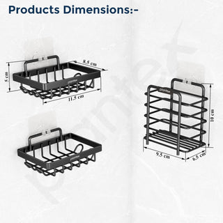 Plantex GI Steel Bathroom Accessories/Soap Dish for Bathroom/Tumbler Holder/Soap Stand/Case for Wall - Black, Combo