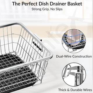 Plantex Stainless Steel Dish Drainer Basket for Kitchen Utensils/Dish Drying Rack with Drainer/Bartan Basket/Plate Stand (Size-54 x 40 x 24 cm/Chrome Finish)