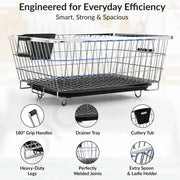 Plantex Stainless Steel Dish Drainer Basket for Kitchen Utensils/Dish Drying Rack with Drainer/Bartan Basket/Plate Stand(Size- 58.5x44.5x23.5 CM - Chrome Finish)