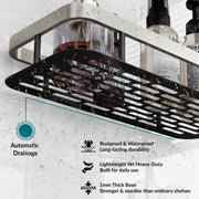 Plantex Self Adhesive Bathroom Shelf for Wall/Stainless Steel Rack with Aluminium Railing & Magic Stickers/Bathroom Organiser - Pack of 3 (12x5 inches, Satin & Black)