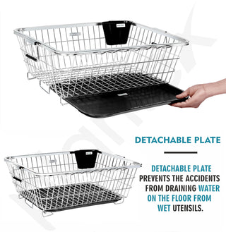 Plantex Stainless Steel Dish Drainer Basket for Kitchen Utensils/Dish Drying Rack with Drainer/Bartan Basket/Plate Stand(Size- 58.5x44.5x23.5 CM - Chrome Finish)