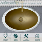 Plantex Table Top Wash Basin For Bathroom/Designer Ceramic Basin/Countertop Vessel Sink Basin - Indo-European Collection (White & Gold - 24 x 16 x 7 Inch)