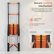 Plantex 6.3m (20.66 ft.) Telescopic Ladder/Carbon Steel 16-Steps Portable & Compact Ladder/Foldable Multipurpose Collapsible Ladder for Home & Outdoor Use - (Orange)