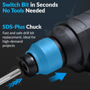 Plantex Electric Hammer Drill, 1.7J Impact Energy, SDS Chuck, Variable Speed 0-2000 RPM, Ideal for 6-10mm Boreholes â€“ Heavy Duty Rotary Hammer - Black (Mainframe, Battery & Charger Not Included)