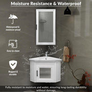 Plantex Unbreakable Wall Mount Vanity Cabinet with Washbasin and Mirror/Corner Basin with Cabinet for Bathroom - (406, White)