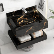 Plantex Floating Vanity/Slab Tile Vanity with Washbasin for Bathroom/Wall Mount Cabinet with Basin - 24 x 18 inch (ED-Black-Marble Finish)