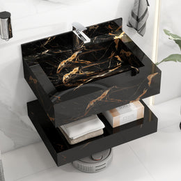 Plantex Floating Vanity/Slab Tile Vanity with Washbasin for Bathroom/Wall Mount Cabinet with Basin - 24 x 18 inch (ED-Black-Marble Finish)