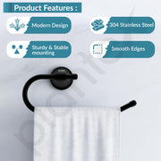 Plantex 304 Stainless Steel Towel Ring for Wash Basin/Towel Hanger/Napkin Holder/Towel Holder/Bathroom Accessories - Niko (Black)