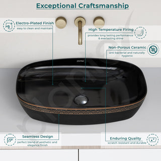 Plantex Ceramic Table Top Washbasin For Bathroom/Hand Wash Sink/Rectangle Countertop Vessel Sink Basin For Home/Office/Hotel (Black - 23.5 X 15 X 5 Inch)