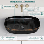 Plantex Ceramic Table Top Washbasin For Bathroom/Hand Wash Sink/Rectangle Countertop Vessel Sink Basin For Home/Office/Hotel (Black - 23.5 X 15 X 5 Inch)