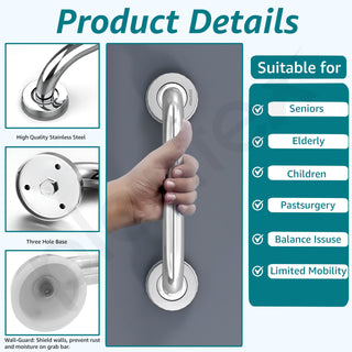 Plantex 11 Inch Toilet Support for Elderly People/Wall-Mounted Safety Handle - Stainless Steel (Chrome)