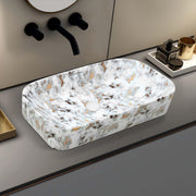 Plantex Tabletop Wash Basin/Bathroom Sink/Wash Basin Over Counter/Designer Ceramic Wash Basin for Bathroom (Marble Finish - 22 x 14 x 5 Inch)