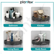 Plantex No Drill Corner Shelf for Bathroom Wall/Aluminium Self Adhesive Shelf/Bathroom Side Corner Shelf with Removable Hooks (9x9 inches, Matt Grey) - Pack of 2
