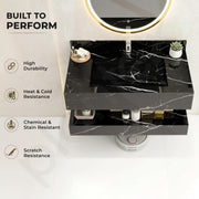 Plantex Floating Vanity/Slab Tile Vanity with Washbasin for Bathroom/Wall Mount Cabinet with Sink - (Dustin Black - 80 X 45 cm)
