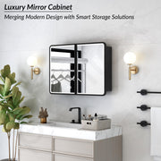 Plantex Steel bathroom mirror cabinet with LED/Bathroom Organiser/Double Door Rectangle Cabinet/Shelf for Wall with Mirror (32x24 Inch-Black)