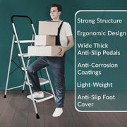 Plantex 5 Step Foldable Ladder for Home Use/Steel Ladder with Anti-Slip Shoes/Step Ladder with Double-Grip Technology(White & Black)