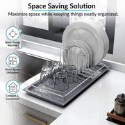 Plantex Stainless Steel Dish Drying Rack for Kitchen with Drain Tray/Plate & Thali Stand/Utensil, Bowl & Glass Holder/Countertop Dish Drainer Organizer – Pack of 1 (Chrome & Grey)