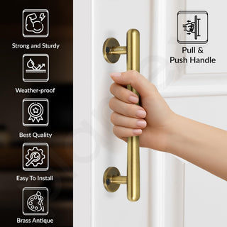 Plantex Main Door Handle/Stainless Steel Handle for Door/8 Inch Pull-Push Handle/3 Years Warranty Pack of 1 (S-142, Brass Antique)