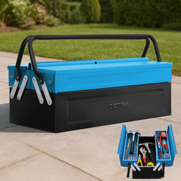 Plantex 18 Inch Metal Tool Box/Empty Tool Kit Box With Large Capacity & Strong Handle/3 Cabinet Tools Box for Home Use/Tool Organizer for Essential Tools - (Blue & Black)