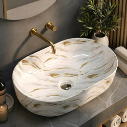 Plantex Tabletop Wash Basin for Bathroom/Designer Ceramic Basin/Oval Countertop Wash Basin/Home/Office (22 x 14 x 10 Inch)