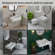 Plantex Ceramic Wall Hung Basin/Washbasin for Bathroom/Wall Mounted Wash Basin/Rectangle Sink for Home/Office (Bolt, White)