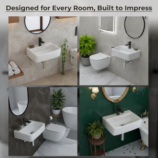 Plantex Ceramic Wall Hung Basin/Washbasin for Bathroom/Wall Mounted Wash Basin/Rectangle Sink for Home/Office (Bolt, White)