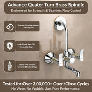 Plantex Pure Brass 2-in-1 Wall Mixer with Brass Wall Flange & Teflon Tape/Mixer Tap for Bathroom with Overhead Shower Provision and Long Bend Pipe/Bathroom Tap/Taps for Bathroom-(Star, Chrome)