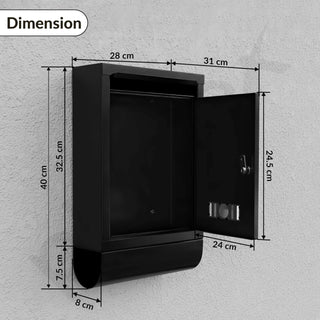 Plantex GI Steel Letter Box for Home Gate with News Paper Holder/Post Box/Suggestion Box for Office Use with Secure Lock and Keys/Complaint Box/Mail Box - (Black) Wall Mount