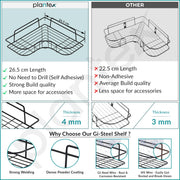 Plantex Corner Shelf for Bathroom Wall/No Drill Bathroom Organiser/Corner Shelf for Kitchen/Kitchen Organiser Rack (Black, Alloy Steel) - Pack of 3