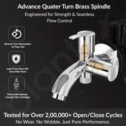 Plantex Pure Brass 2 in 1 Tap for Washing Machine with Water Saving Nozzle for Kitchen Tap/2-Way Bib Cock with Brass Wall Flange & Teflon Tape -7 Year Warranty (AQ-1407-Chrome)