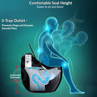 Plantex Imported Western Commode/Rimless Siphonic Vaccum Flush/One Piece Floor Mounted Commode with Soft Close Toilet Seat Cover - S Trap Outlet (Black)