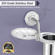 Plantex 304 Grade Stainless Steel 2in1 Soap Holder with Tumbler Holder/Bathroom Accessories - Daizy (Chrome)