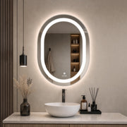 Plantex Metal LED Bathroom Mirror with 3 Tone/Designer Mirror for Living Room/Bedroom/Dressing Room - Capsule Shape (18 X 24 Inch), Oval, Wall Mount, Grey