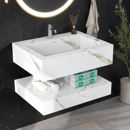 Plantex Floating Vanity/Slab Tile Vanity with Washbasin for Bathroom/Wall Mount Cabinet with Sink - (Culcutta Gold - 60 X 45 cm)