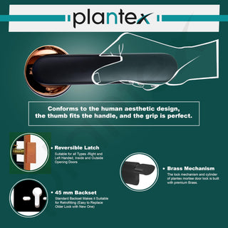 Plantex Door Lock for Home/Main Door Lock Set with 3 Computerized Key/Mortise Lock for Door with Brass Lock Body & Cylinder (SM037, Rose Gold & Black)