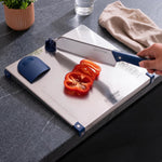Plantex Stainless Steel Chopping Board with Knife/Heavy Duty Food Grade Steel Cut & Chop Board/Adjustable Cutting Guide with Knife Lock/Rust Proof Vegetable/Fruit - (Chrome & Blue) 