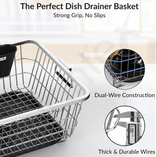 Plantex Stainless Steel Dish Drainer Basket for Kitchen Utensils/Dish Drying Rack with Drainer/Plate Stand/Bartan Basket (Size-56 x 43 x 22 cm)
